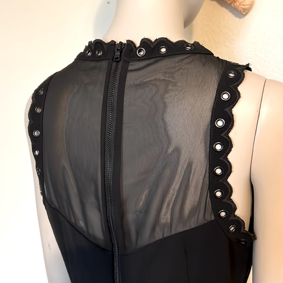 Sam Edelman black scalloped trim grommets cocktail sheer mini dress, size 4 - Picture 7 of 10